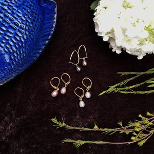 Freshwater Pearl Earrings, Set of 3 Pairs